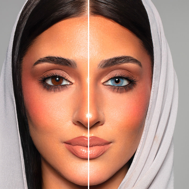 Melanina Colored Lenses Dubai comparison of a irl wearing only one lens